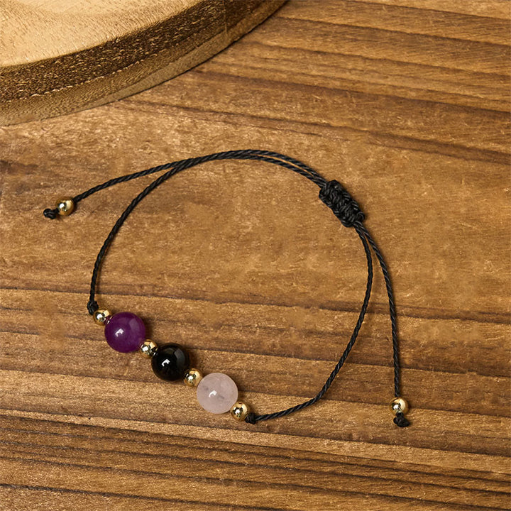 Buddha Stones Amethyst Schwarzer Turmalin Rosenquarz Empath Card Seil Armband - image 12