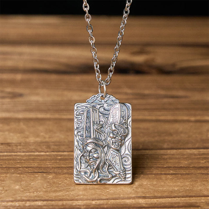 Buddha Stones Halskette mit Anhänger in Kupfer, Schwarz und Weiß, die das Muster der Vergänglichkeit symbolisiert und die Balance des Gleichgewichts darstellt. - Schwarz-Weiß-Vergänglichkeit und Kreuzkette - image 0