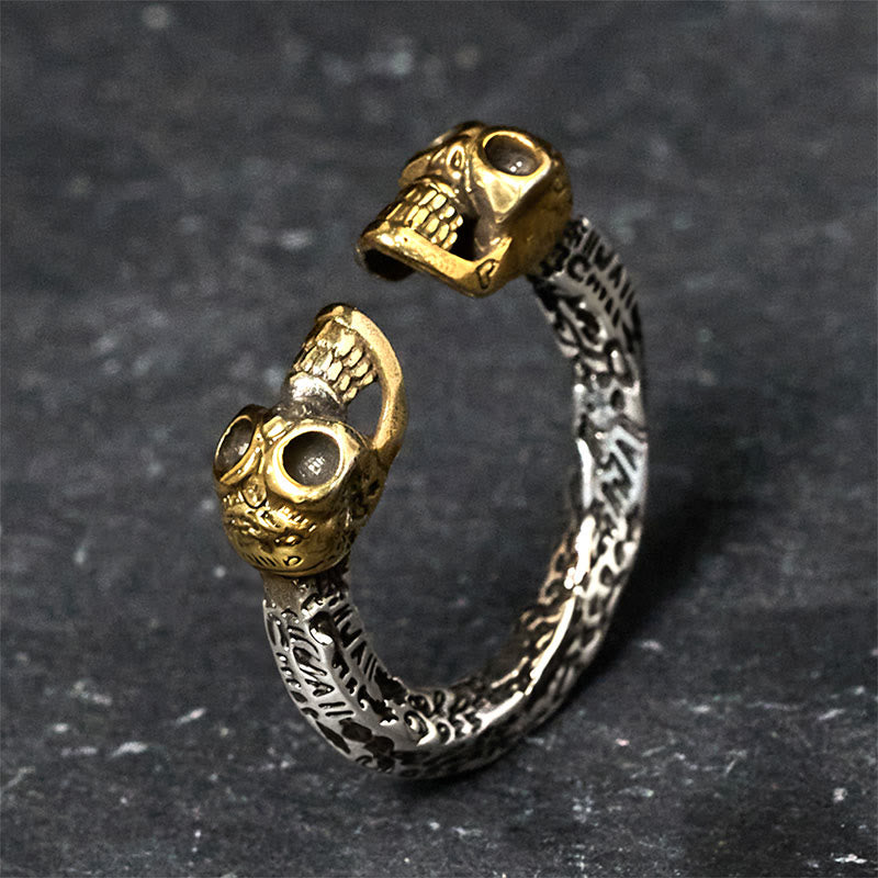 Buddha Stones Der Herr des Leichenwaldes Kupfer Doppelschädel hält böse Geister fern Ring - Doppelschädel - image 0