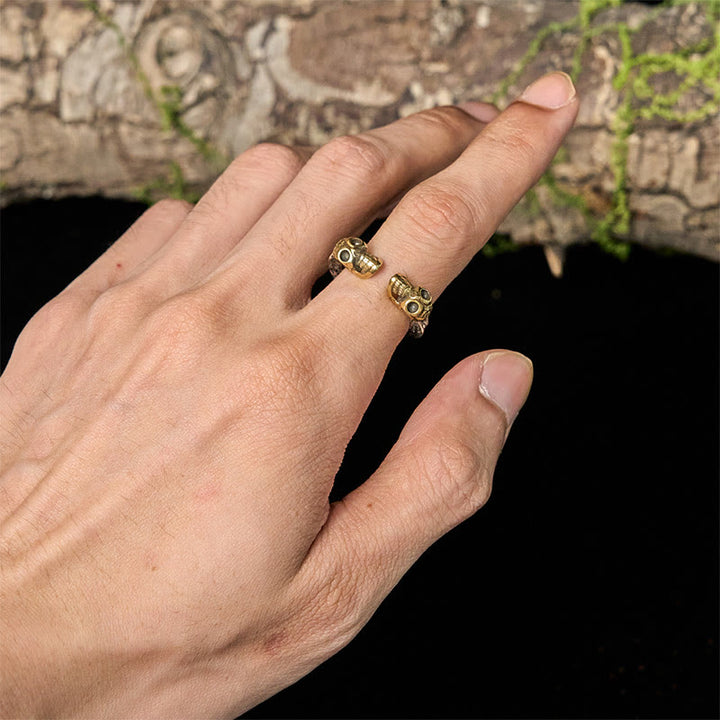 Buddha Stones Der Herr des Leichenwaldes Kupfer Doppelschädel hält böse Geister fern Ring - image 4