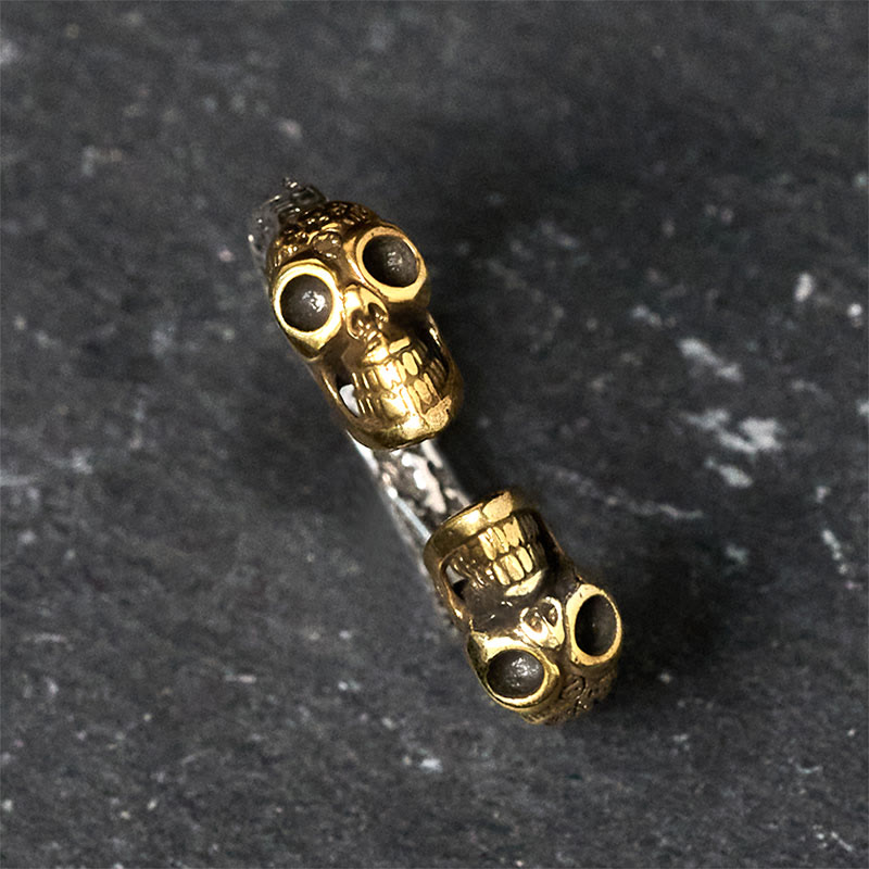 Buddha Stones Der Herr des Leichenwaldes Kupfer Doppelschädel hält böse Geister fern Ring - image 1