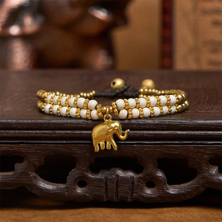 Buddha Stones Türkis Elefant Glück Doppelschichtiges Kupfer Stärke Armband - image 3