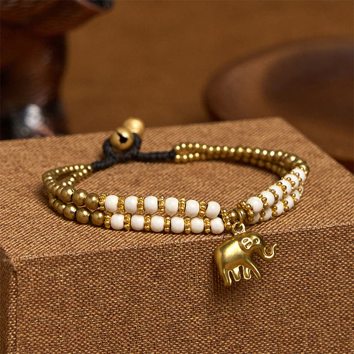Buddha Stones Türkis Elefant Glück Doppelschichtiges Kupfer Stärke Armband - image 2