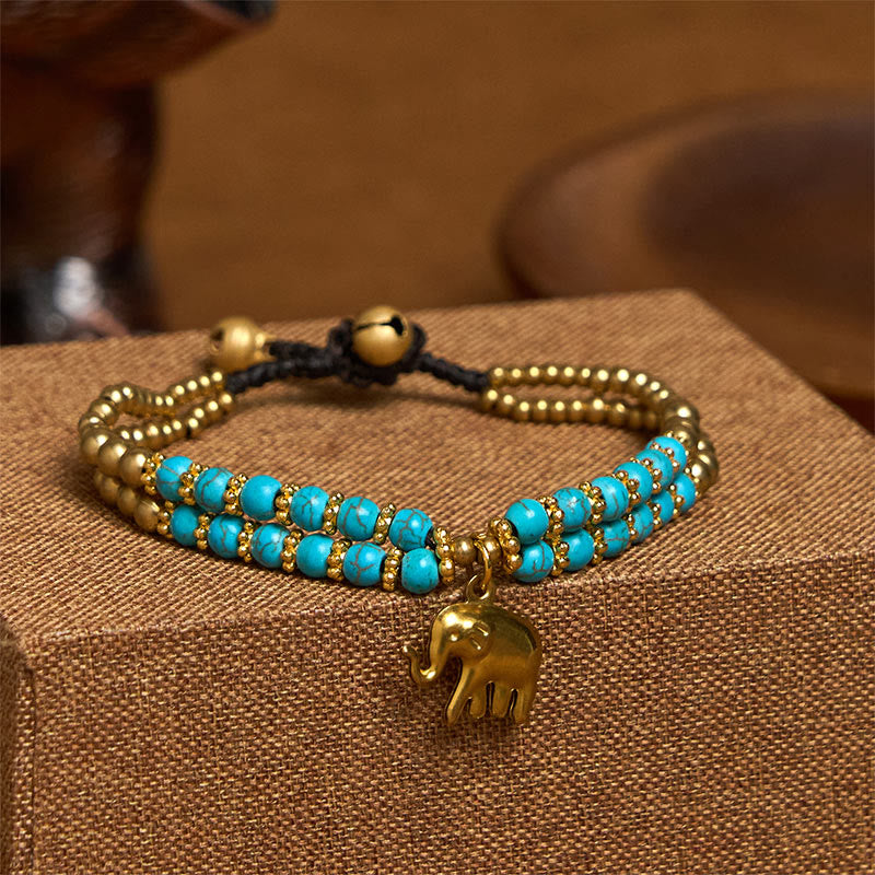 Buddha Stones Türkis Elefant Glück Doppelschichtiges Kupfer Stärke Armband - Türkis (Handgelenkumfang: 15–18 cm) - image 17