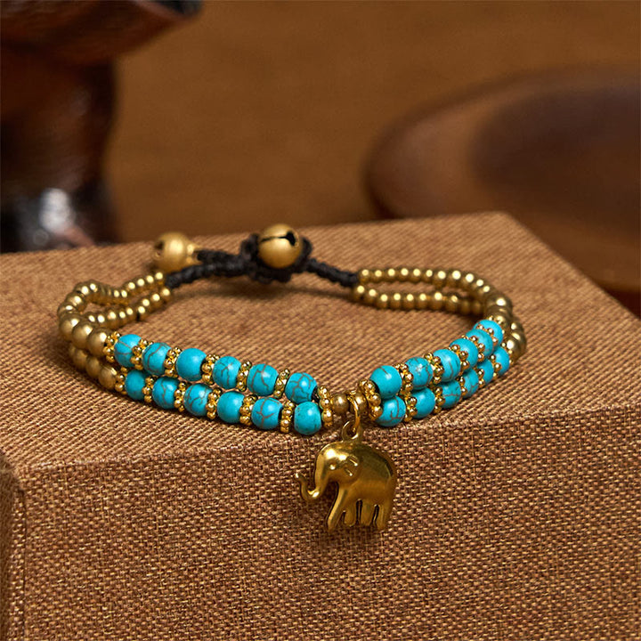 Buddha Stones Türkis Elefant Glück Doppelschichtiges Kupfer Stärke Armband - Türkis (Handgelenkumfang: 15–18 cm) - image 17