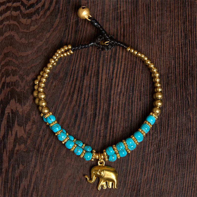 Buddha Stones Türkis Elefant Glück Doppelschichtiges Kupfer Stärke Armband - image 18