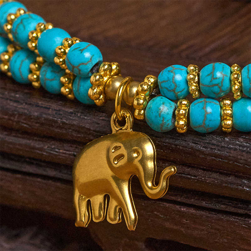 Buddha Stones Türkis Elefant Glück Doppelschichtiges Kupfer Stärke Armband - image 20