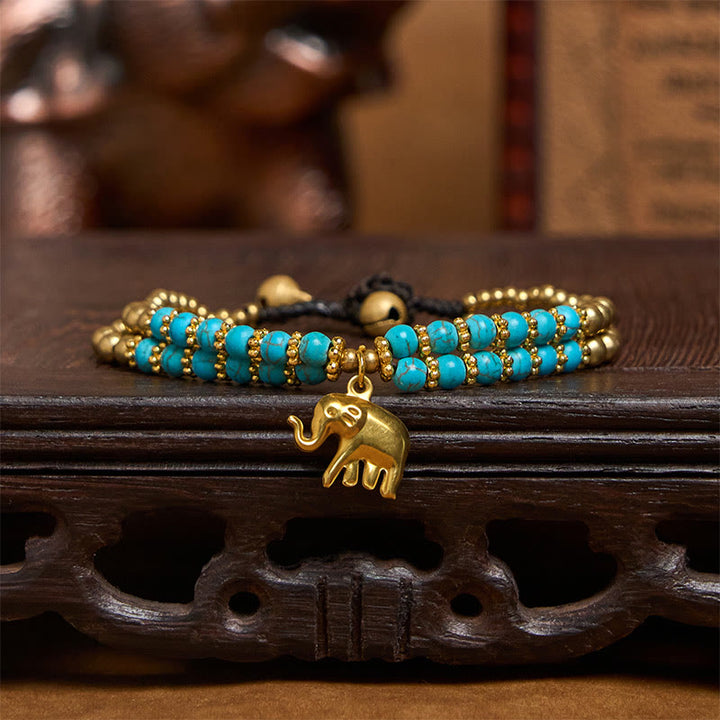 Buddha Stones Türkis Elefant Glück Doppelschichtiges Kupfer Stärke Armband - image 19