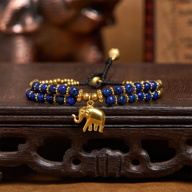 Buddha Stones Türkis Elefant Glück Doppelschichtiges Kupfer Stärke Armband - image 15