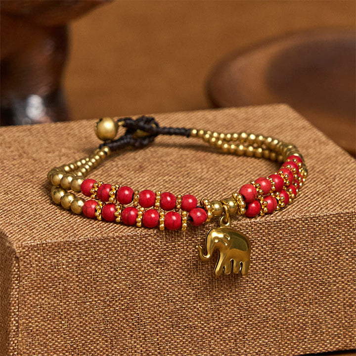Buddha Stones Türkis Elefant Glück Doppelschichtiges Kupfer Stärke Armband - Rot Türkis (Handgelenkumfang: 15–18 cm) - image 8
