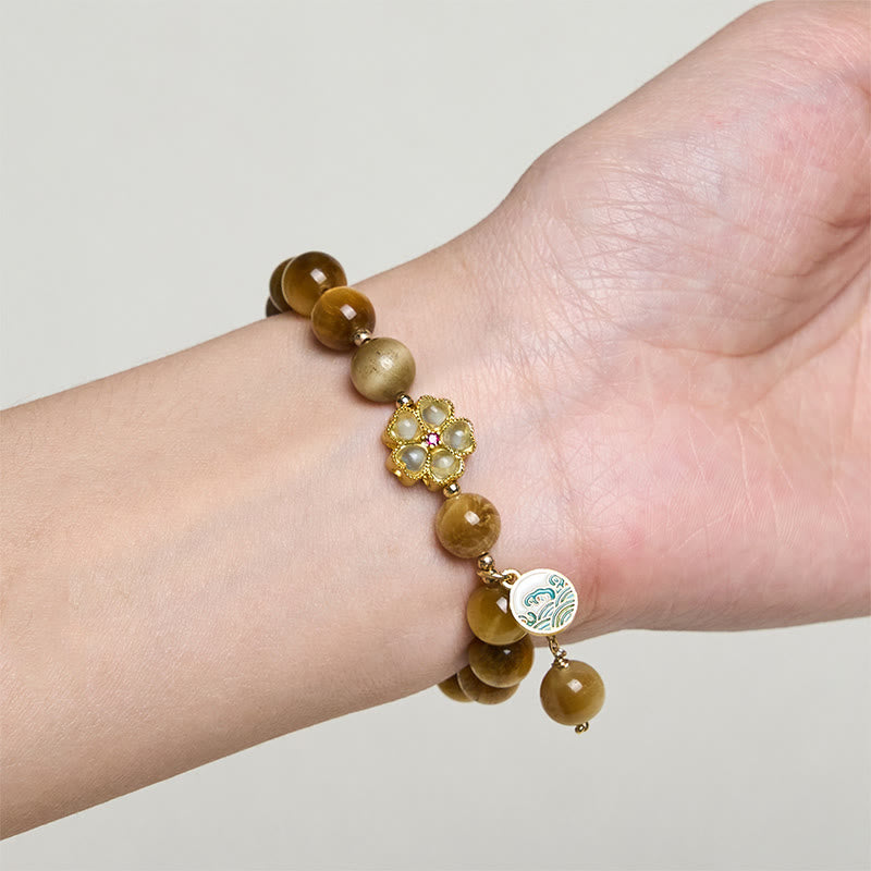 Buddha Stones Armband mit natürlichem goldenem Tigerauge und Glockenblume - image 8