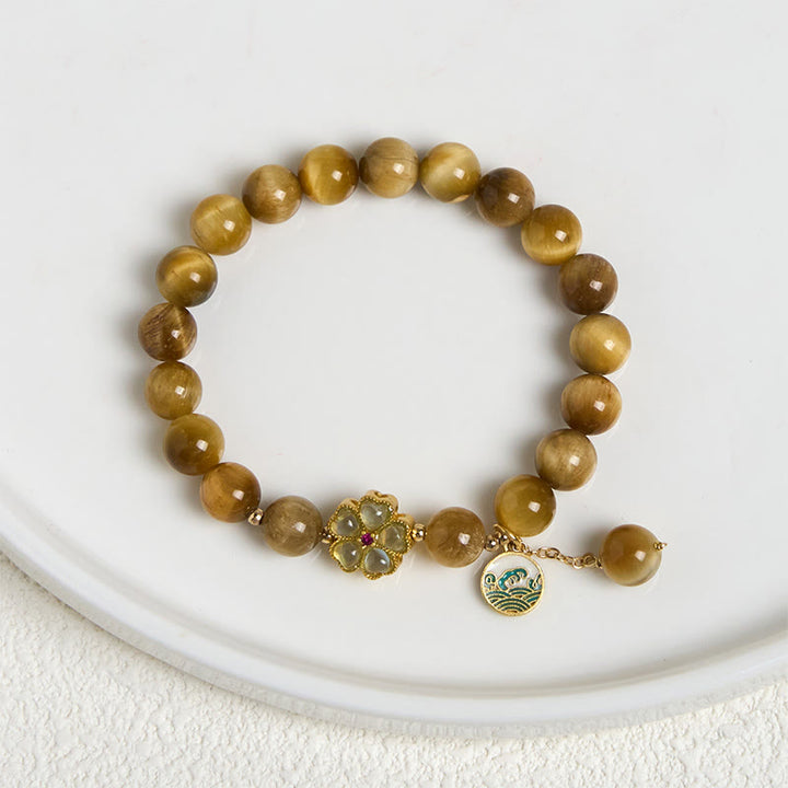 Buddha Stones Armband mit natürlichem goldenem Tigerauge und Glockenblume - image 7
