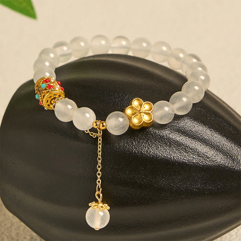 Buddha Stones Tibetischer weißer Achat Kristallstein Blumen Positivität Armband - image 1