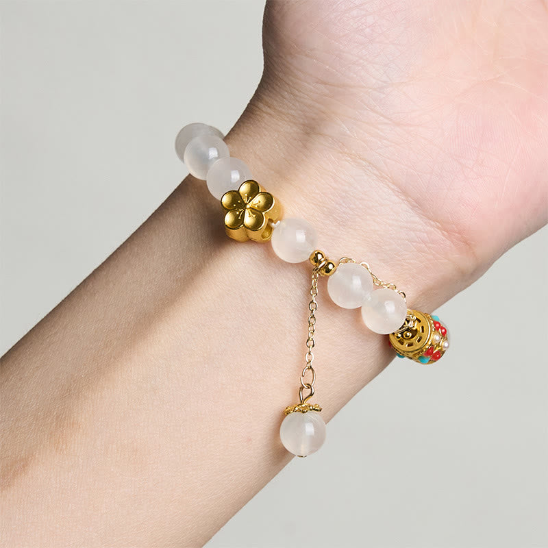 Buddha Stones Tibetischer weißer Achat Kristallstein Blumen Positivität Armband - image 3