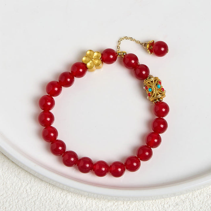 Buddha Stones Tibetischer weißer Achat Kristallstein Blumen Positivität Armband - image 7