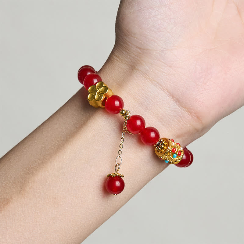 Buddha Stones Tibetischer weißer Achat Kristallstein Blumen Positivität Armband - image 8