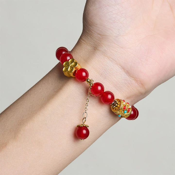 Buddha Stones Tibetischer weißer Achat Kristallstein Blumen Positivität Armband - image 8