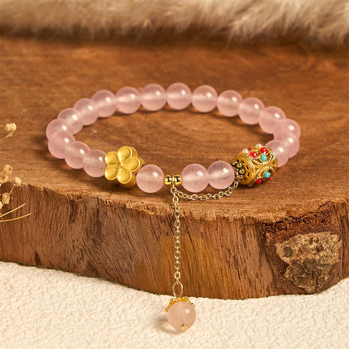 Buddha Stones Tibetischer weißer Achat Kristallstein Blumen Positivität Armband - Rosa Kristall (Handgelenkumfang: 14–16 cm) - image 10