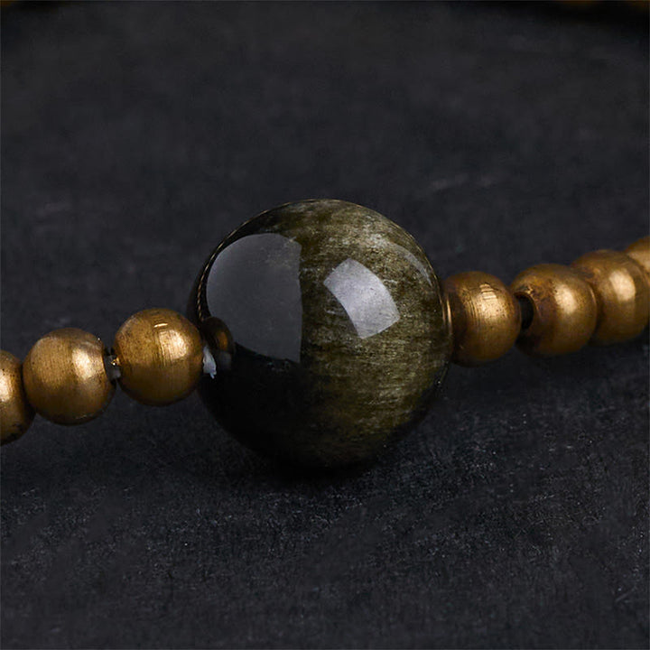 Buddha Stones, vergoldetes Kupfer, Messing, Goldglanz, Obsidian, Schutz, Reichtum, Armband - image 5