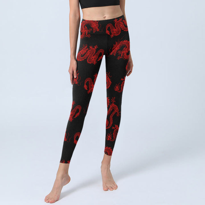 Buddha Stones Leggings mit rotem Drachenmuster, Damen-Yogahose - image 5
