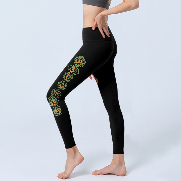 Buddha Stones Hamsa-Blume des Lebens, Platonische Körper, Chakra-Muster, Leggings für Damen, Yogahosen - image 2