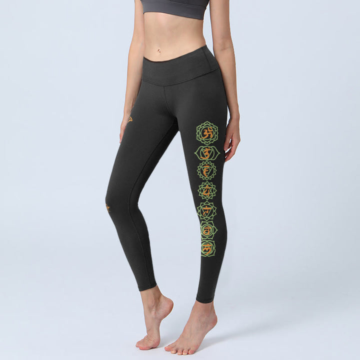 Buddha Stones Hamsa-Blume des Lebens, Platonische Körper, Chakra-Muster, Leggings für Damen, Yogahosen - Schwarz - US18, UK/AU22, EU50 (4XL) - image 0