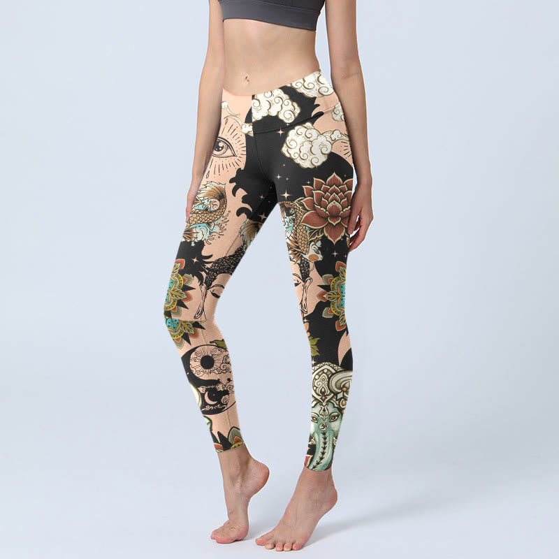 Buddha Stones Lotus Ganesh Mandala Böser Blick Koi-Fisch Yin-Yang-Muster Gym-Leggings Damen-Yogahose - Biskuit - US18, UK/AU22, EU50 (4XL) - image 0