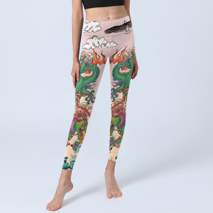 Buddha Stones Leggings mit Drachen-, Rosen-, Adler-, Wellen- und Wolkenmuster – Damen-Yogahosen - image 5