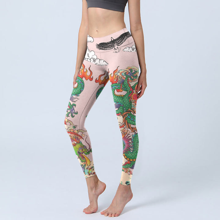 Buddha Stones Leggings mit Drachen-, Rosen-, Adler-, Wellen- und Wolkenmuster – Damen-Yogahosen - Lavendel-Rouge - US18, UK/AU22, EU50 (4XL) - image 0