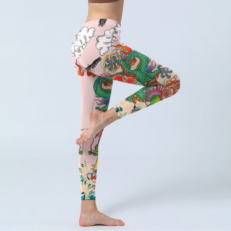 Buddha Stones Leggings mit Drachen-, Rosen-, Adler-, Wellen- und Wolkenmuster – Damen-Yogahosen - image 3