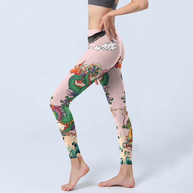 Buddha Stones Leggings mit Drachen-, Rosen-, Adler-, Wellen- und Wolkenmuster – Damen-Yogahosen - image 2