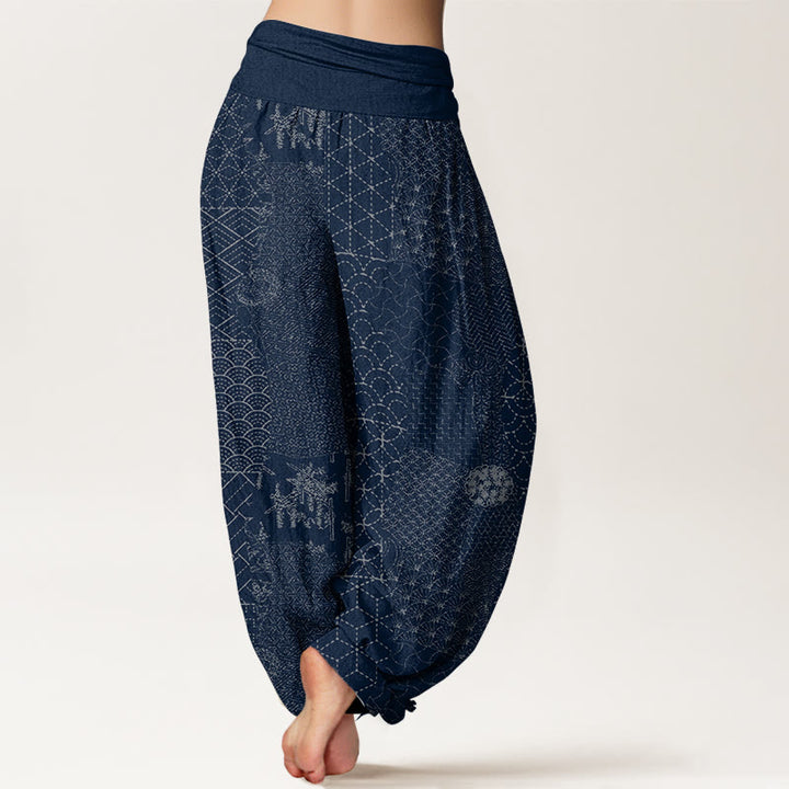 Buddha Stones Geometrisches Muster Damen Haremshose mit elastischer Taille aus reiner Baumwolle mit Aufdruck - image 2