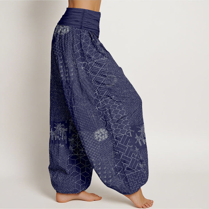 Buddha Stones Geometrisches Muster Damen Haremshose mit elastischer Taille aus reiner Baumwolle mit Aufdruck - image 6