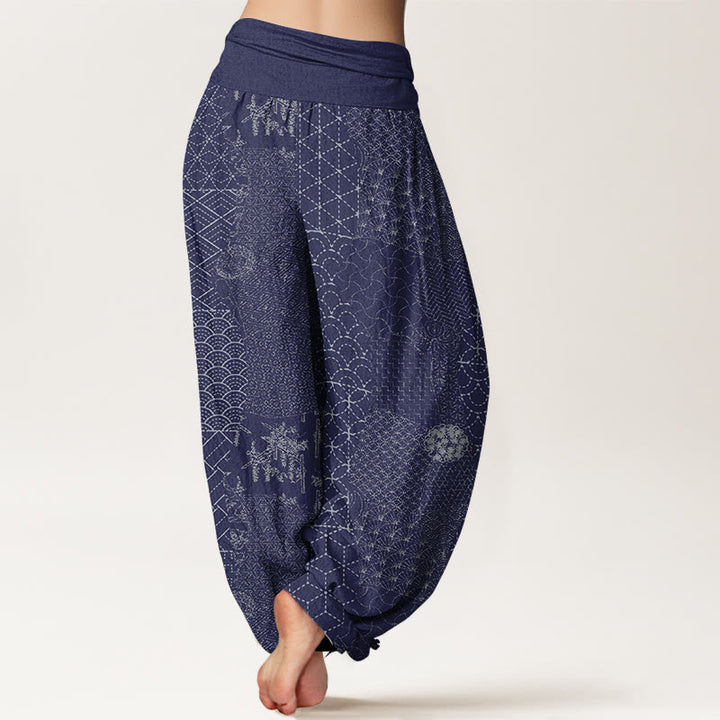 Buddha Stones Geometrisches Muster Damen Haremshose mit elastischer Taille aus reiner Baumwolle mit Aufdruck - image 7