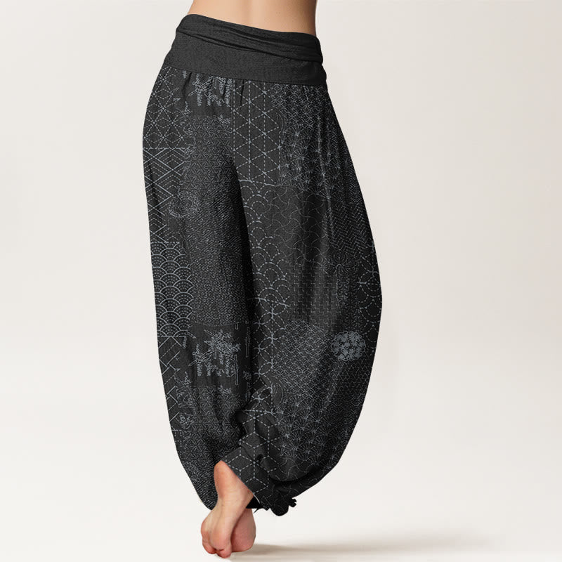 Buddha Stones Geometrisches Muster Damen Haremshose mit elastischer Taille aus reiner Baumwolle mit Aufdruck - image 10