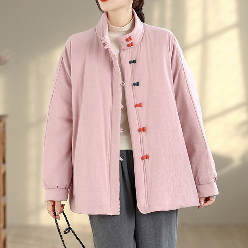 Buddha Stones Damen Winterjacke mit chinesischem Froschknopf, langärmelig, dicke Baumwolle, mit Taschen - Rosa - US14， UK/AU18，EU46 (2XL) - image 0