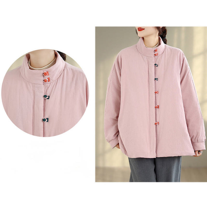 Buddha Stones Damen Winterjacke mit chinesischem Froschknopf, langärmelig, dicke Baumwolle, mit Taschen - image 9