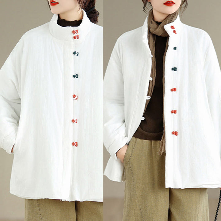 Buddha Stones Damen Winterjacke mit chinesischem Froschknopf, langärmelig, dicke Baumwolle, mit Taschen - image 17