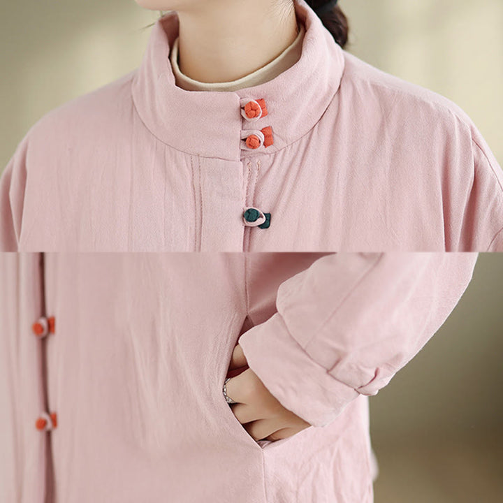 Buddha Stones Damen Winterjacke mit chinesischem Froschknopf, langärmelig, dicke Baumwolle, mit Taschen - image 6