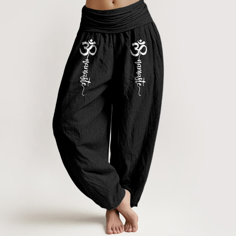 Buddha Stones Namaste Om Muster Damen Haremshose aus reiner Baumwolle mit elastischem Bund - Schwarz - US16, UK/AU20, EU48 (3XL) - image 5