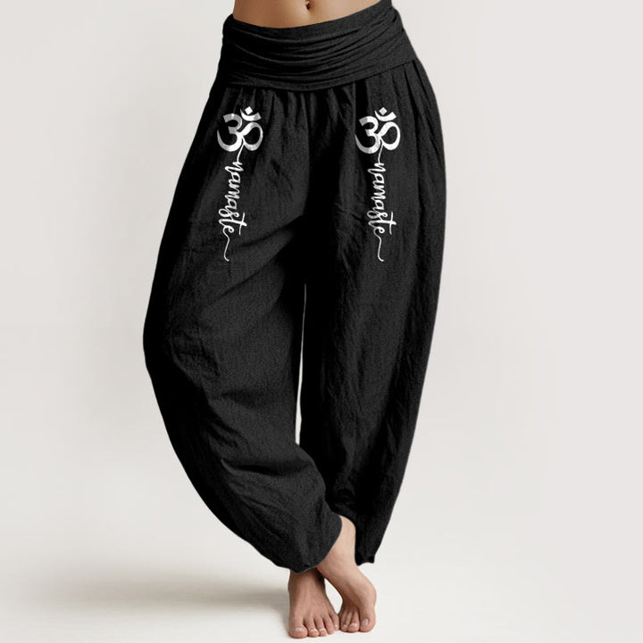Buddha Stones Namaste Om Muster Damen Haremshose aus reiner Baumwolle mit elastischem Bund - Schwarz - US16, UK/AU20, EU48 (3XL) - image 5