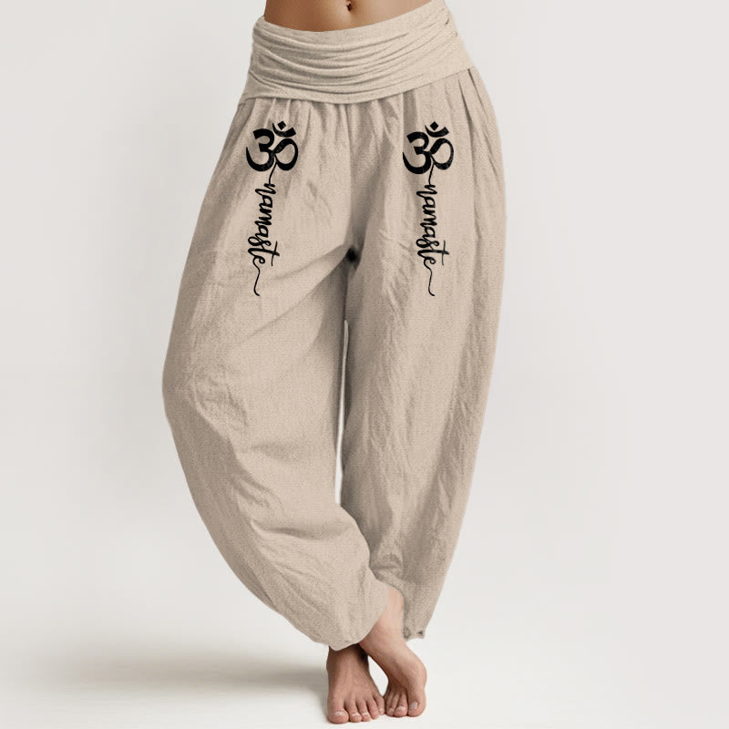 Buddha Stones Namaste Om Muster Damen Haremshose aus reiner Baumwolle mit elastischem Bund - Beige - US16, UK/AU20, EU48 (3XL) - image 14