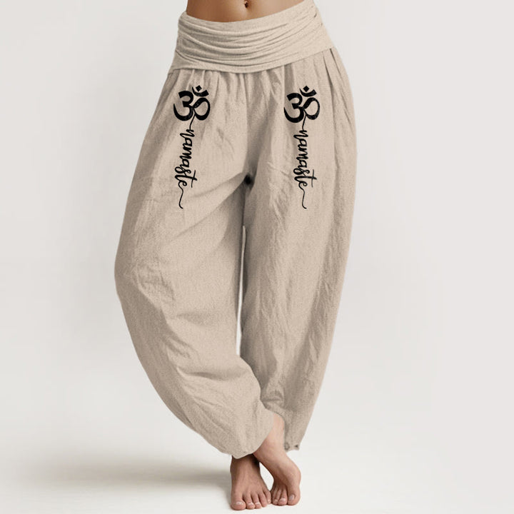 Buddha Stones Namaste Om Muster Damen Haremshose aus reiner Baumwolle mit elastischem Bund - Beige - US16, UK/AU20, EU48 (3XL) - image 14