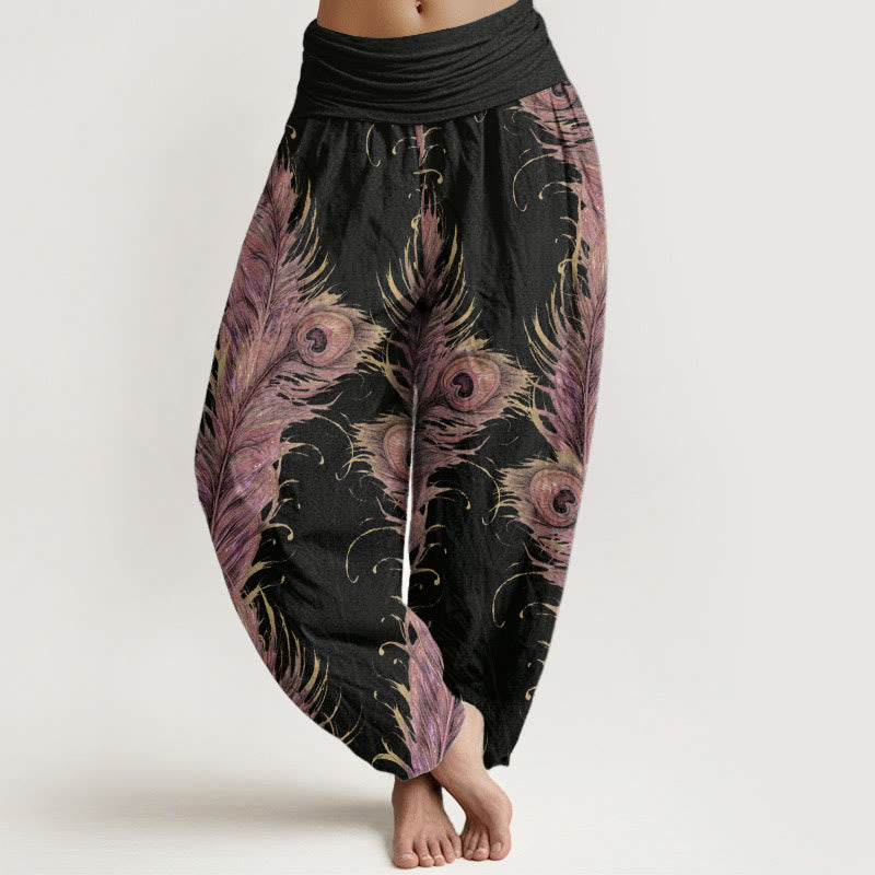 Buddha Stones Damen-Haremshose aus reiner Baumwolle mit leuchtendem Phönix-Muster und elastischer Taille - Schwarz - US22， UK/AU26，EU54 (6XL) - image 0