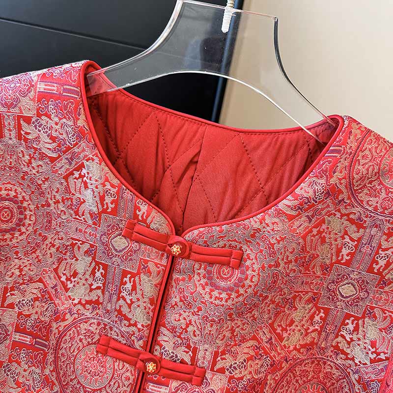 Buddha Stones Damen-Jacke mit Jacquard-Muster, symmetrischem Blumenmuster, langen Ärmeln und Taschen - image 6