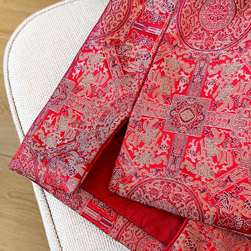 Buddha Stones Damen-Jacke mit Jacquard-Muster, symmetrischem Blumenmuster, langen Ärmeln und Taschen - image 12