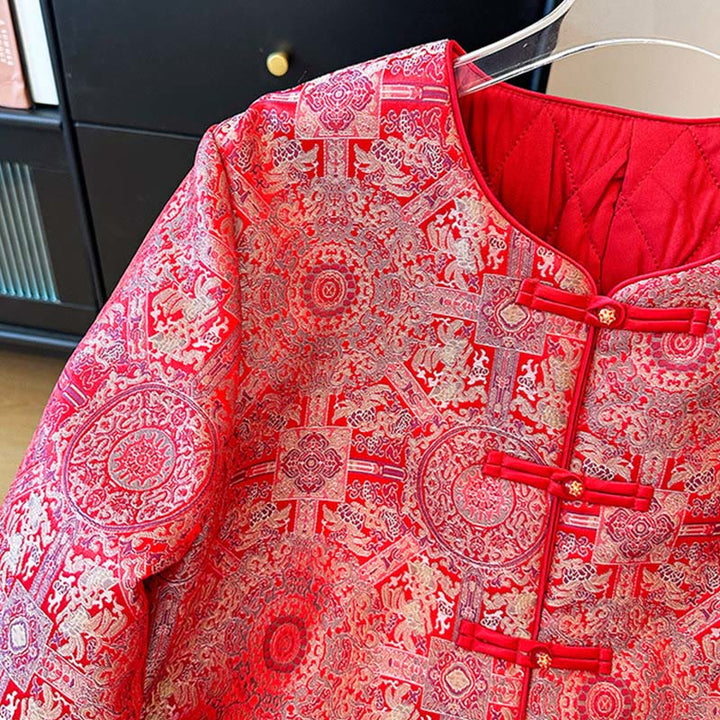 Buddha Stones Damen-Jacke mit Jacquard-Muster, symmetrischem Blumenmuster, langen Ärmeln und Taschen - image 5
