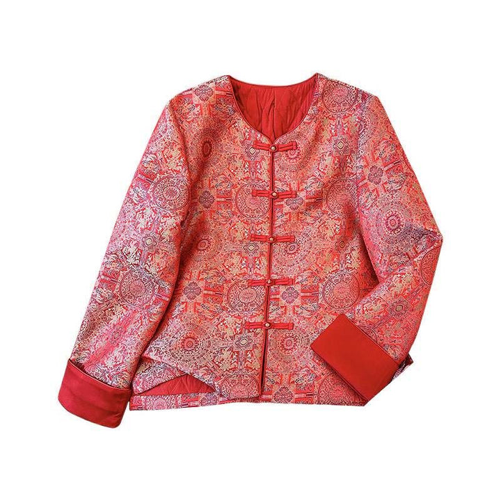Buddha Stones Damen-Jacke mit Jacquard-Muster, symmetrischem Blumenmuster, langen Ärmeln und Taschen - image 13