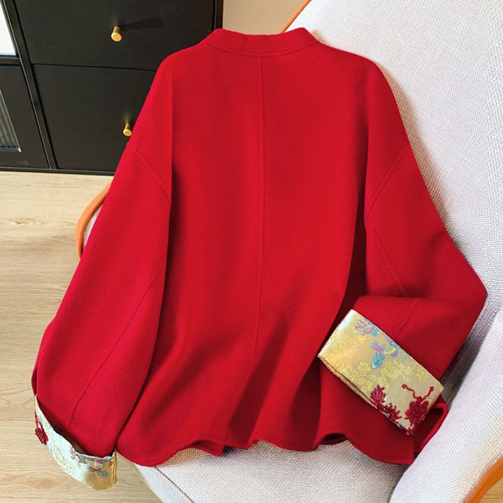 Buddha Stones Winter Stickerei Knöpfe Design Langarm Damen Baumwolljacke mit Taschen - image 2