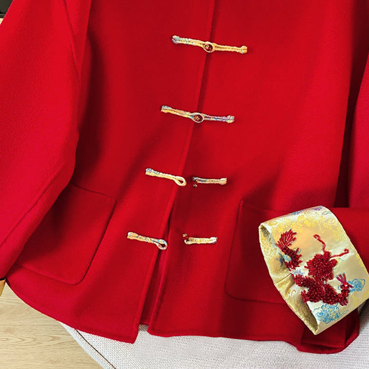 Buddha Stones Winter Stickerei Knöpfe Design Langarm Damen Baumwolljacke mit Taschen - image 6